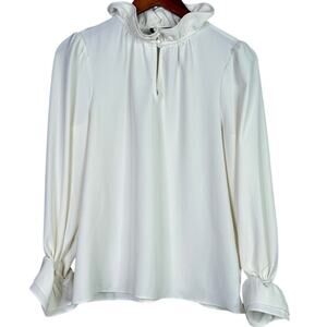 J. Crew Puff Sleeve Ruffle Collar Keyhole Neckline Crepe Satin Blouse S Ivory